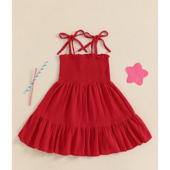 NWT Girls 4th of July Red Smocked USA Embroidered Dress - Picture 3 of 5